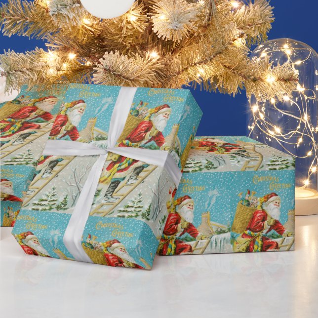Cadeau Vintage Noël santa claus papier d'emballage (Vacances)