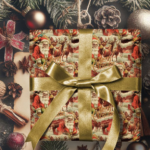 Cadeau Vintage Père Noël Joyeux papier d'enveloppement de