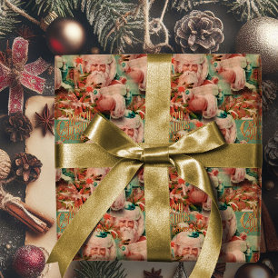 Cadeau Vintage Père Noël Joyeux papier d'enveloppement de