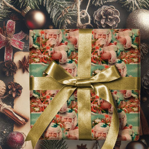 Cadeau Vintage Père Noël Joyeux papier d'enveloppement de