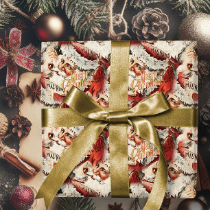 Cadeau Vintage Père Noël Joyeux papier d'enveloppement de