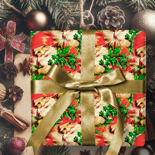Cadeau Vintage Père Noël Joyeux papier d'enveloppement de