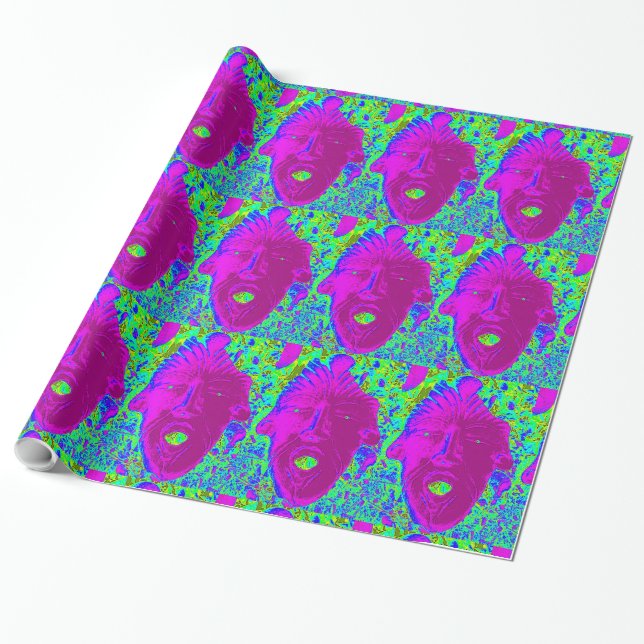 Cadeau visage violet sur papier vert (Déroulé)