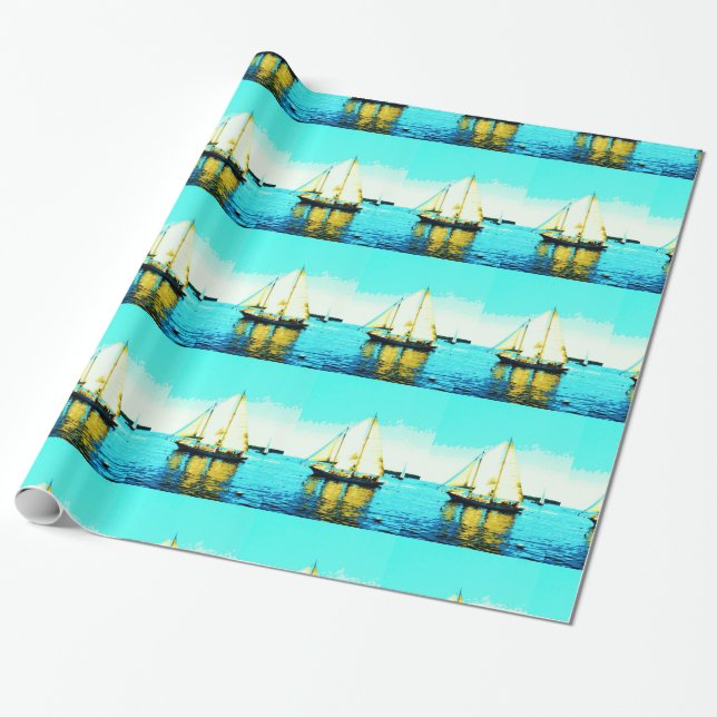 Cadeau voilier goélettes enveloppant du papier (Déroulé)