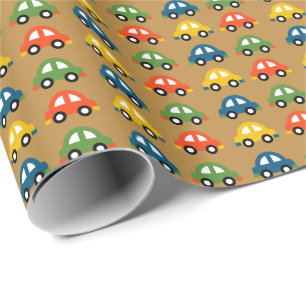 Cadeau Voitures sur papier d'emballage brun