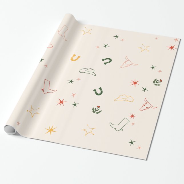 Cadeau Western, Rodéo, Papier d'enveloppement pour fille (Déroulé)