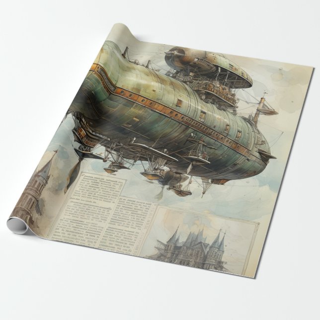 Cadeau Zeppelin Steampunk vintage (7) Tissu Papier (Déroulé)