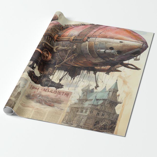 Cadeau Zeppelin Steampunk vintage (9) Tissu Papier (Déroulé)