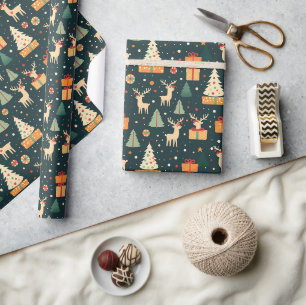 Cadeaux Cerfs Sapins de Noël Papier Cadeau Motif F