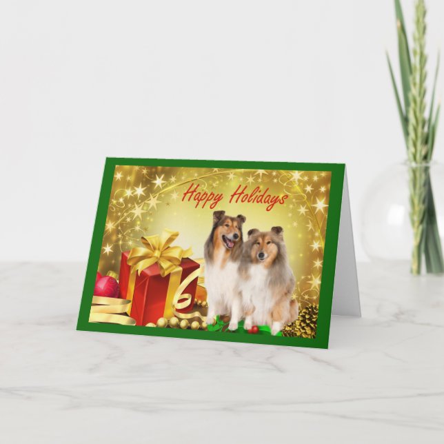 Cadeaux de la carte de Noël Sheltie (Devant)