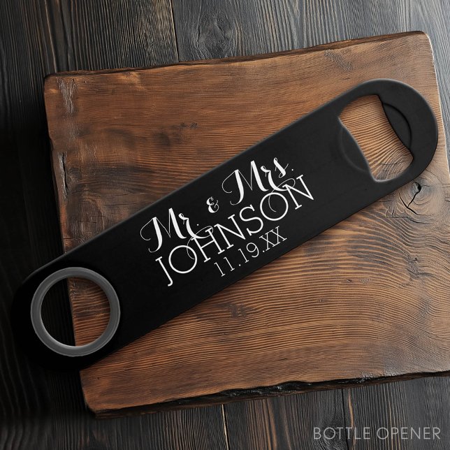 Cadeaux de mariage noir uni Mr & Mrs (Custom Bar Key)