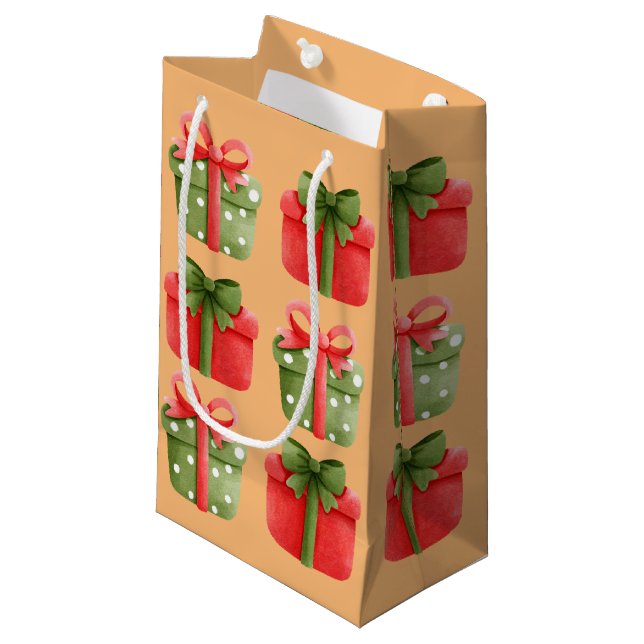 Cadeaux de Noël rouges, verts Orange Petit sac cad (Devant Angle)
