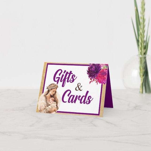Cadeaux et cartes de Baby shower pourpre Boho (Devant)