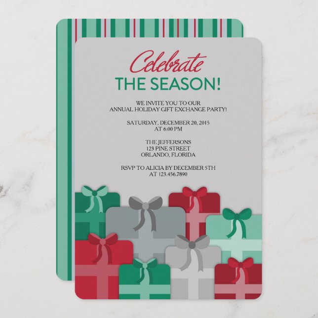 Cadeaux - Invitation de la fête d'échange de cadea (Devant / Derrière)