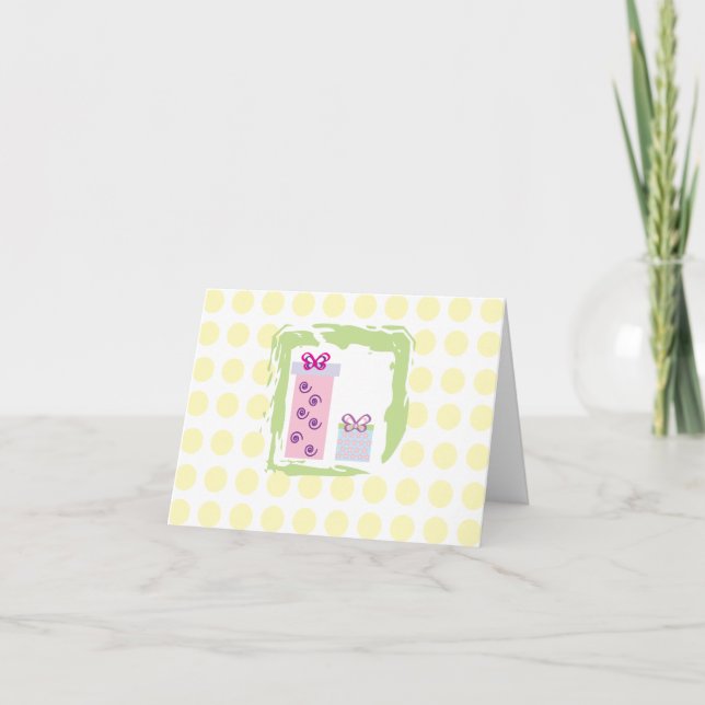 Cadeaux mignons et carte pois jaune (Devant)
