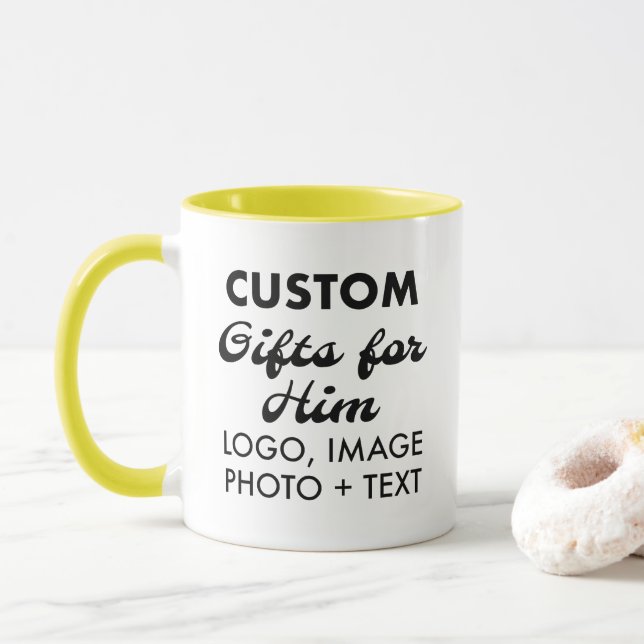 Cadeaux personnalisés pour lui Jaune Combo Mug 11o (Avec donut)
