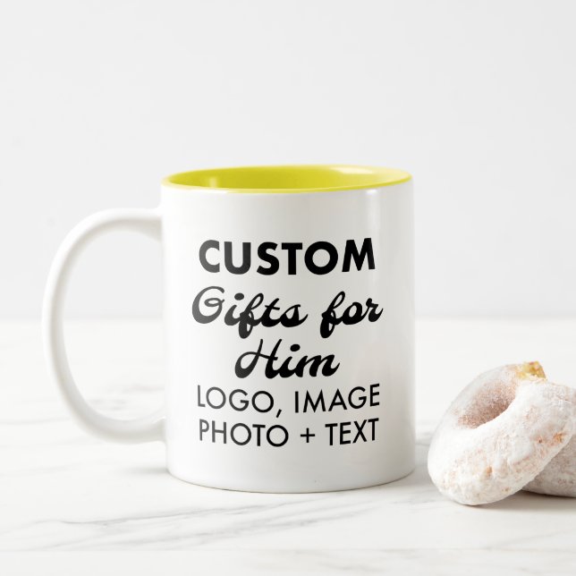 Cadeaux personnalisés pour lui Mug Jaune à deux to (Avec donut)