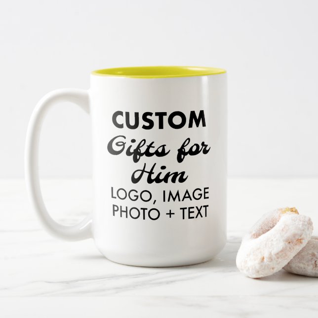 Cadeaux personnalisés pour lui Mug Jaune à deux to (Avec donut)