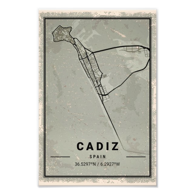 Cadiz map print poster canvas | Spain (Devant)