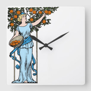 Cadran de Horloge Murale Carré Jeune Fille Cueille