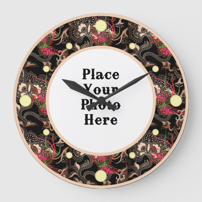 Cadre Abstrait Floral Rouge Votre horloge murale p (Recto)