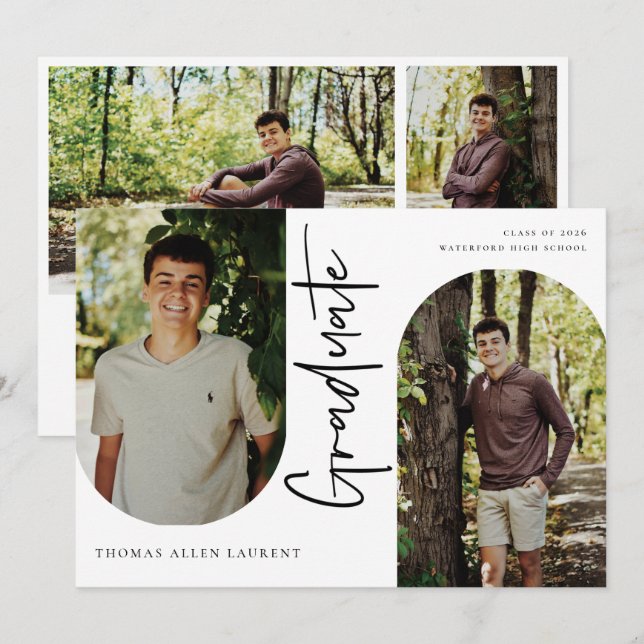 Cadre Arché Diplômé Scripté 4 Photo Invitation (Devant / Derrière)