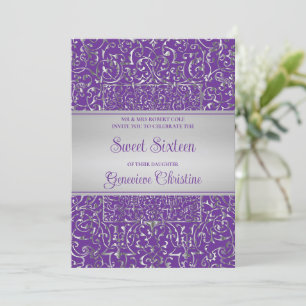 Cadre argenté baroque Quinceanera Invitation