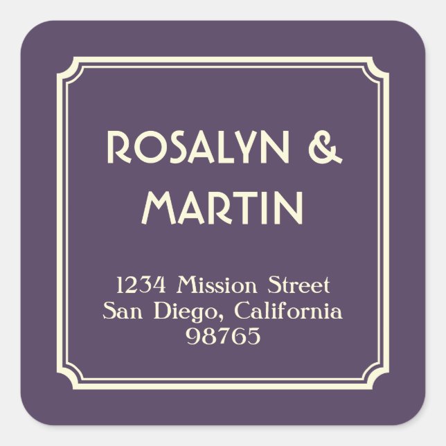 Cadre Art Déco encoché étiquette de adresse violet (Devant)