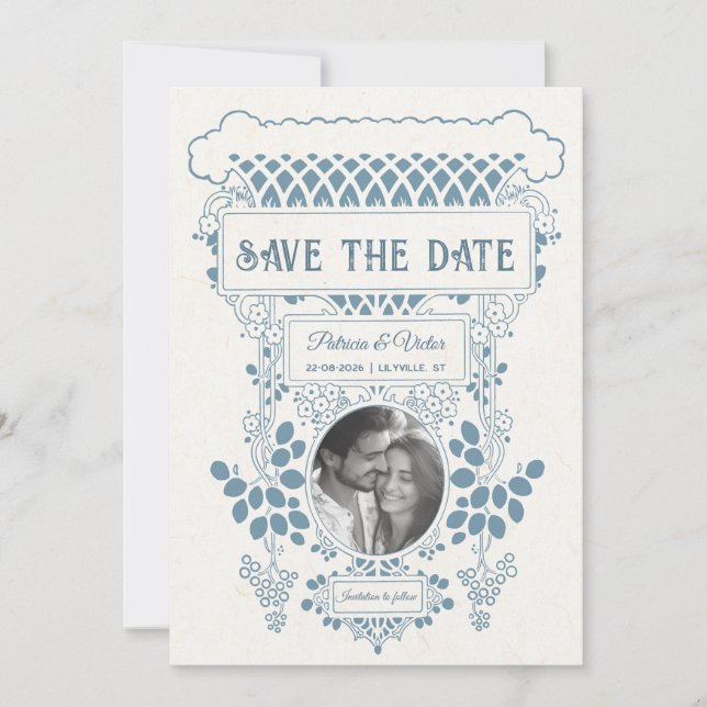 Cadre Art Déco pour carte de sauvegarde de date (Devant)