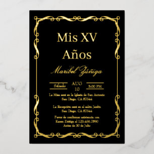 Cadre Black Gold Quinceanera invitation