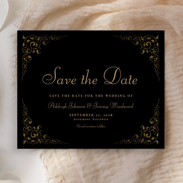Cadre Botanique de Budget Noir Or Save the Date (Créateur téléchargé)