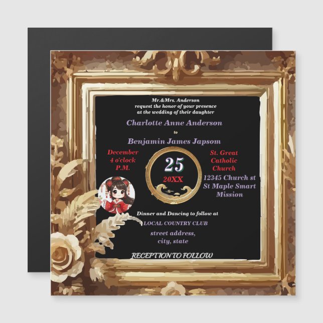 Cadre botanique d'or 3D (Devant / Derrière)