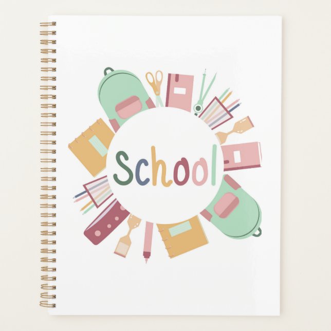 Cadre coloré d'objets scolaires (Devant)