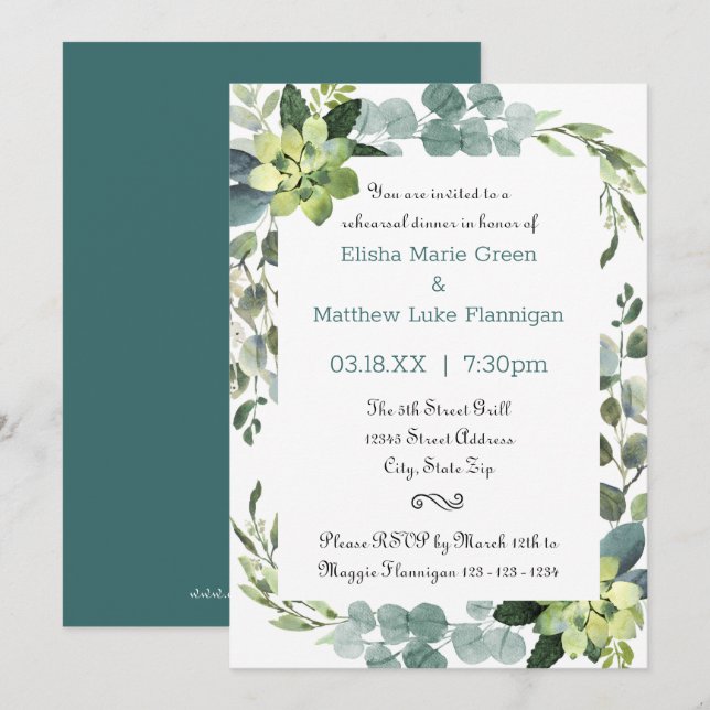 Cadre de bouquet sarcelle - Invitation à la soirée (Devant / Derrière)