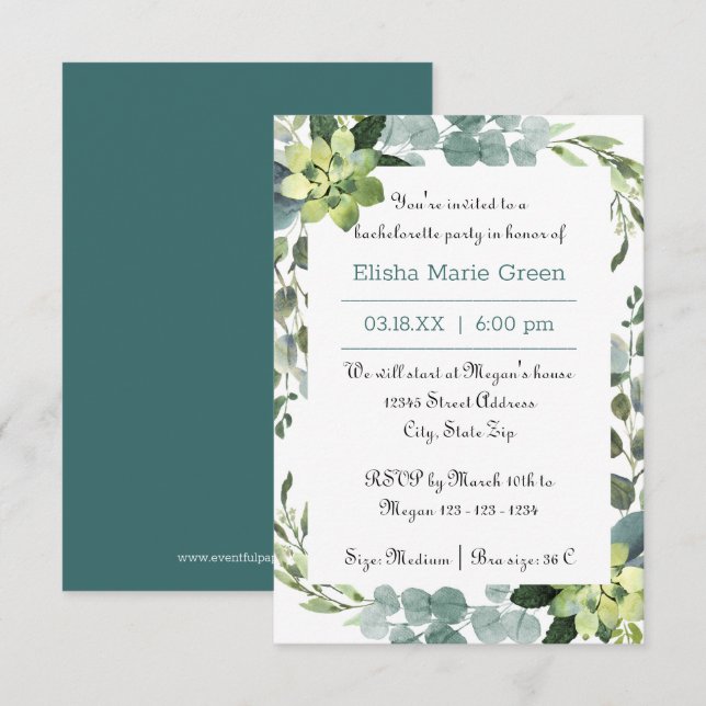 Cadre de bouquet sarcelle - Invitation de fête de  (Devant / Derrière)