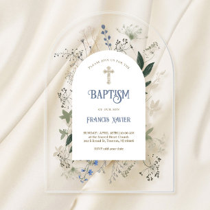 cadre de fleurs de prairie Baptême Invitation
