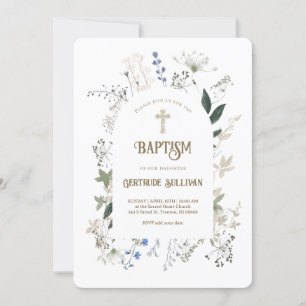 cadre de fleurs de prairie Baptême Invitation