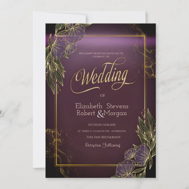 Cadre de fleurs élégantes Invitation de mariage vi (Devant)