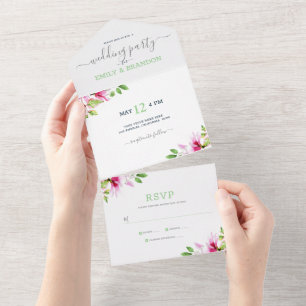 Cadre de fleurs roses tout en une seule invitation