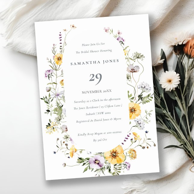 Cadre de fleurs sauvages de lilas jaune Invitation (Créateur téléchargé)