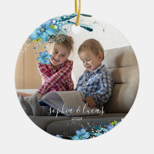 Cadre de flocon de neige | Photo Ornement en céram (Devant)