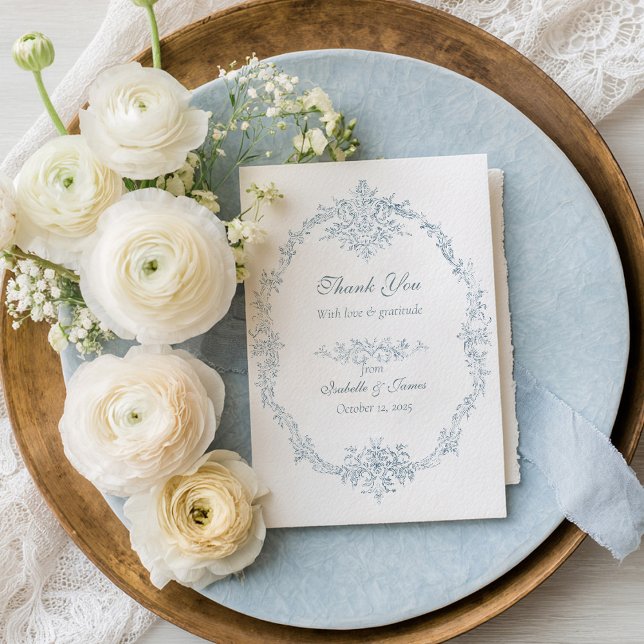 Cadre de mariage bleu français vintage Merci (Créateur téléchargé)