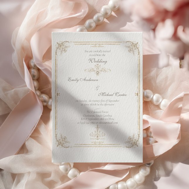 Cadre de mariage doré vintage français Invitation (Créateur téléchargé)