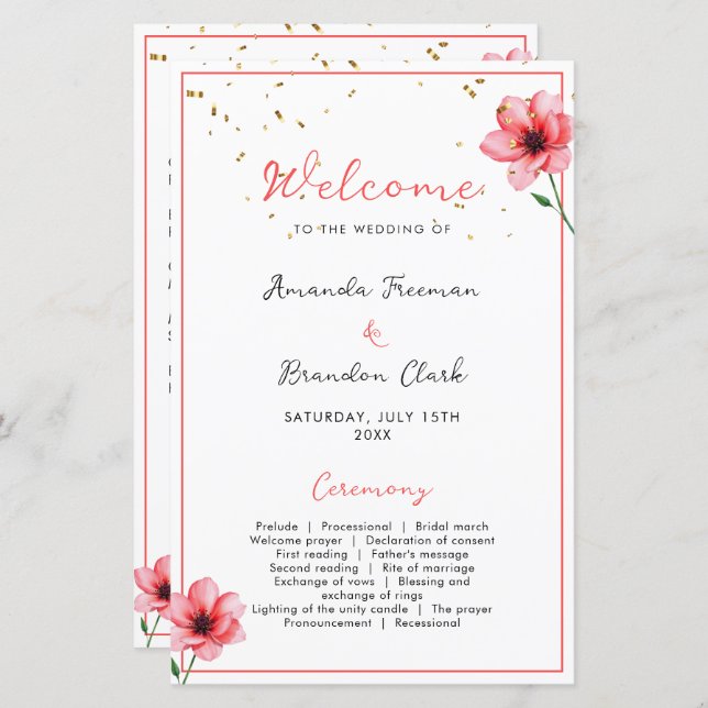 Cadre de mariage floral rose pastel chic (Devant / Derrière)