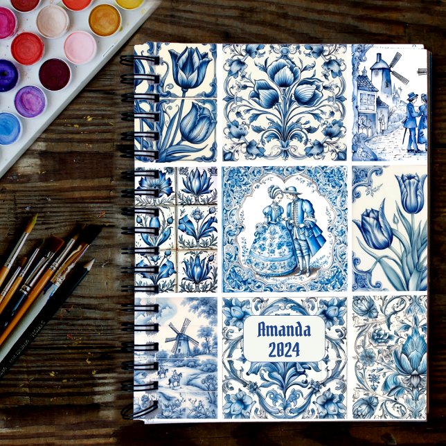Cadre de monogramme chic bleu blanc Toile de Jouy (Créateur téléchargé)