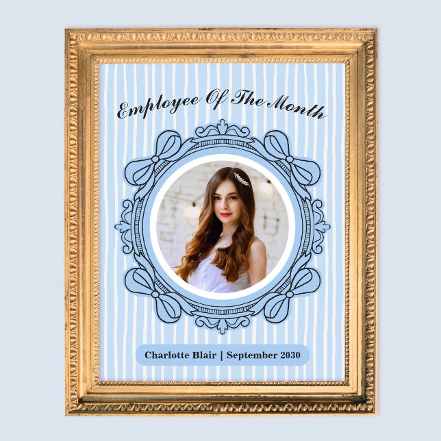 Cadre de ruban orné bleu - Prix de l'employé du mo (Blue Ornate Bow Frame Employee of the Month Award)