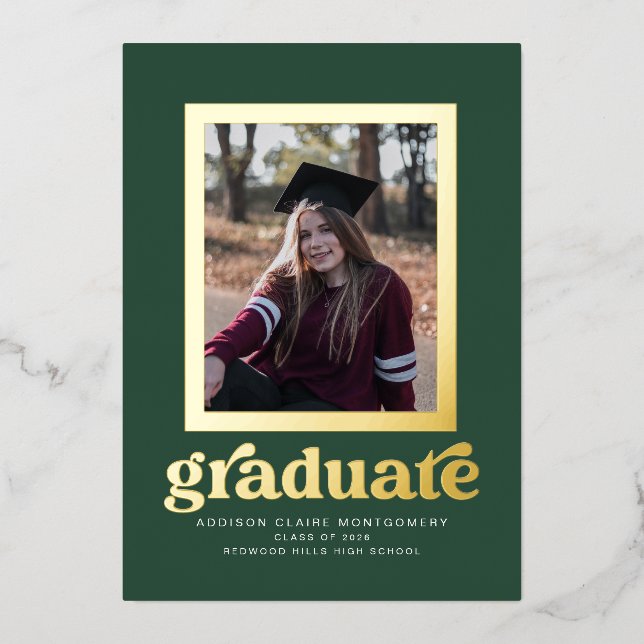 Cadre d'huile sur la Faire-part de graduation vert (Recto)