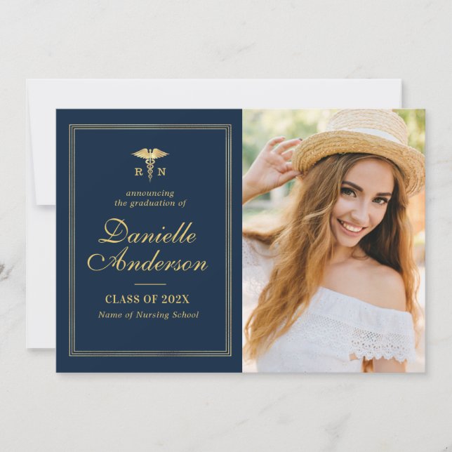 cadre d'or faire-part de graduation en soins infir (Devant)