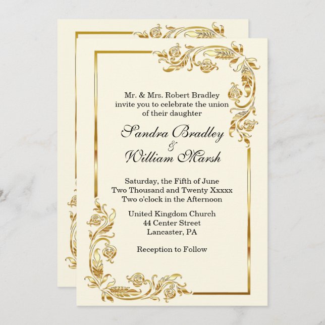 Cadre d'or Tradition Cream Invitation (Devant / Derrière)