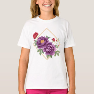 Cadre Doré – T-Shirt Enfant Fleurs Violettes et Ro